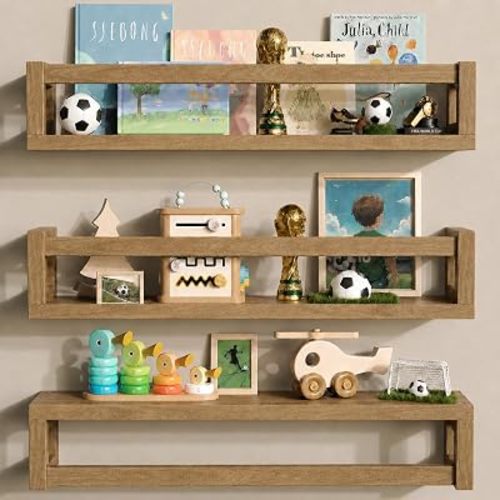 Upgraded Thick Floating Shelves, Solid Wood Bookshelf for Wall, Floating Book Shelves Use as Wall Shelves for Bedroom, Living Room, Kitchen, Books, Spice Rack & Decor – Walnut Brown