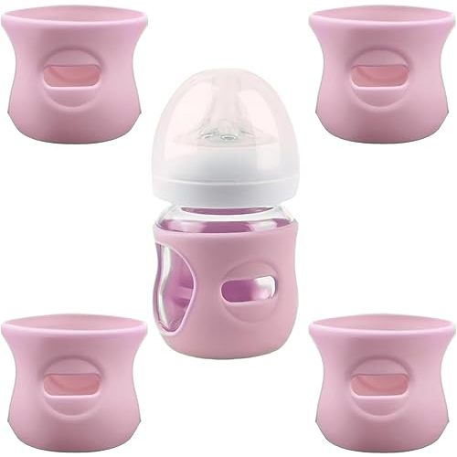 4 Pack Silicone Sleeves for Avent Natural Glass Baby Bottles, Anti Breakage Baby Bottle Holder, Compatible with Philips Avent Glass Natural Baby Bottle, BPA Free (Pink, 4 OZ)