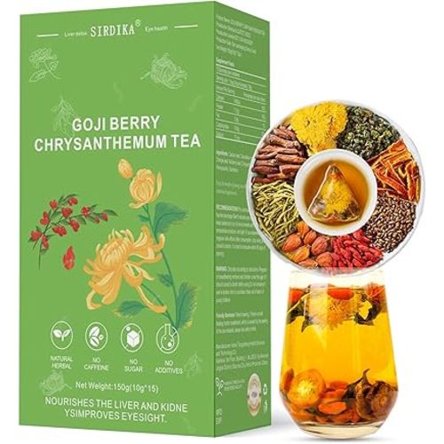 Goji Berry Chrysanthemum Tea for Liver Health, Dandelion Wolfberry Tea Bags, 8 Excellent Raw Material Formulas, Liver Cleanse & Detox Herbal Tea Bags, Vegan, Sugar-Free & Caffeine-Free (1BOX (15Bag))