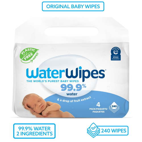 WaterWipes Original 99.9% Water Based Baby Wipes, Unscented, 240 Count (4 Packs)