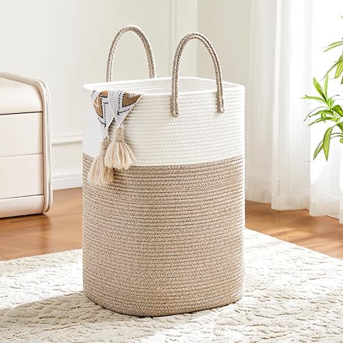 Laundry Basket,Woven Cotton Rope Laundry Hamper,60L Versatile Storage for Dirty Clothes,Baby Toys,and Blankets in Bathroom, Nursery,and Living Room