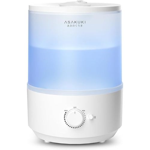ASAKUKI Humidifiers for Bedroom, 3L Top Fill Cool Mist Humidifiers for Baby Nursery & Plants, 3-IN-1 Quiet Air Humidifier, Oil Diffuser & Night Light for Large Room Home, Auto Shut-off, BPA-Free, 30H