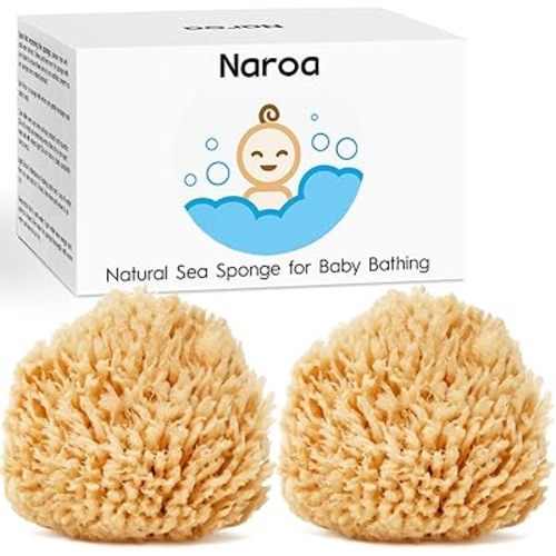 NAROA Natural Baby Bath Sponge in Gift Box | Premium Soft Wool Sea Sponge for Babies | Newborn Bath Time Essentials | Sustainable & Plastic Free (2 Pack)