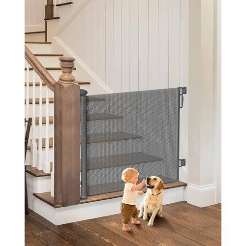 Retractable Baby Gates, 34" Tall Fits Up to 55" Wide, Gray