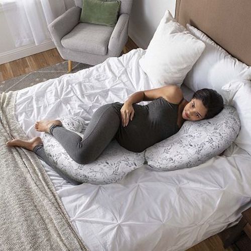 Boppy Total Body Pillow with Cover Gray Taupe Leaves