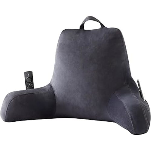 Back Pillow for Bed Sitting up, Reading Pillow for Sitting in Bed Adult, Back Support Pillow, Memory Foam Sit up Lounge Backrest Pillow with Arms for TV, Couch, Chair, Dorm, 18 Inch, Grey