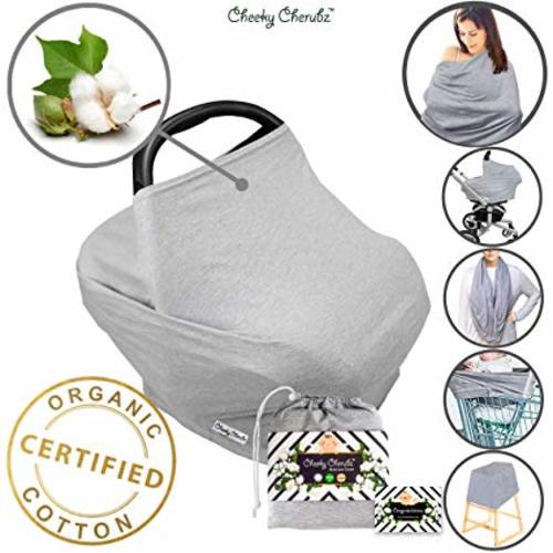 ☆ Organic Cotton ☆ Nursing Breastfeeding Cover Scarf, Baby Car Seat Canopy, Canopies, Shopping Cart, Stroller, Carseat Covers for Girls and Boys Best Multi-Use Infinity Stretchy Shawl Shower Gifts - grey