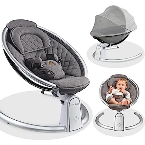 Hot Mom Upgrade Cotton Electric Baby Bouncer for Infant,Bluetooth Baby Swing Enabled Automatic, Baby Rocker Inset Music Speaker, Baby Chair Intelligent Timing & LED Touch Screen,Dark Grey
