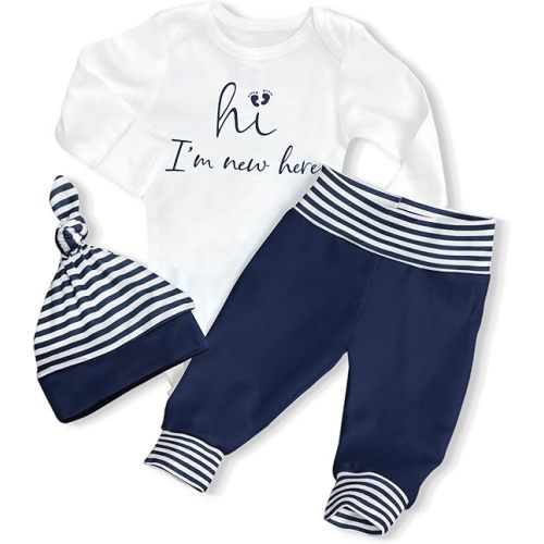 AGAPENG Baby Boy Clothes Newborn Boy Outfits Infant Letter Print Romper Long Pants Hat 3PCS Baby Boy's Clothing
