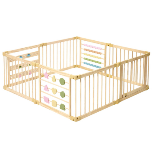 ZETY Natural Wood Baby Playpen – 8 or 10 Panel Foldable Play Yard with Door Panel and Built-in Toys, CPC Certified & SGS Tested