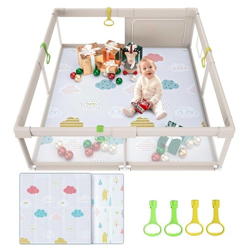 Fodoss Baby Playpen with Mat, 59x59inch Playpen for Babies and Toddlers, Kids Play Pen, Extra Large Playard with Mat