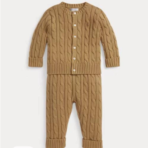Cable-Knit Cotton Cardigan & Pant Set