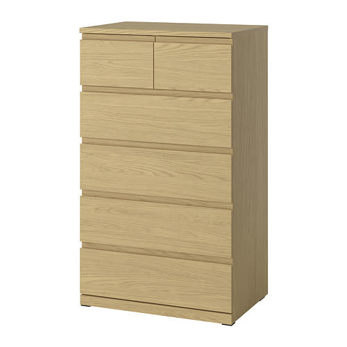 IKEA Puerto Rico - STORKLINTA cómoda de 6 cajones, vertical, 6 gavetas, efecto de roble/función de anclaje/desbloqueo, 27 1/2 "x18 7/8 "x47 1/4 "