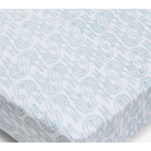 Organic Cotton Crib Sheets by Lewis - Alligator in Bay Blue