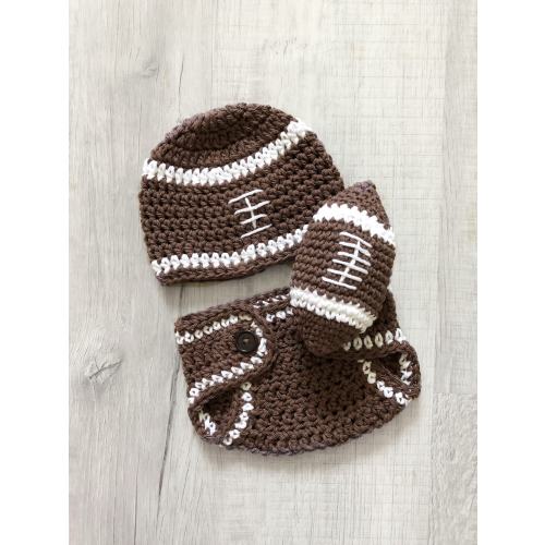 Football hat and diaper cover, newborn photo prop, sports nursery or baby shower, crochet baby hat, stuffed football