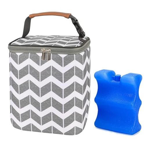 BreastMilk Cooler Bag with Ice Pack Fits 4 Baby Bottles Up to 9 Ounce, Large Baby Bottle Bag Fits for Nursing Mom Daycare - Grey - Fits 9 Oz Baby Bottles