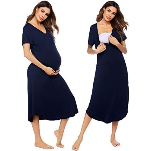 Ekouaer Womens Maternity Nightgown for Hospital Pregnancy Long Nightgowns Nursing Night Gown for Breastfeeding