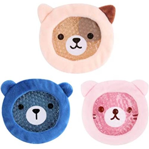 FOMI Premium Kids Hot Cold Ice Packs | 3 Pack | Soft Colorful Sleeves | Fun Animal Designed Children Gel Bead Wrap | Pain Relief for Kids Boo Boos, Fever, Wisdom Teeth, Tired Eyes, Headaches