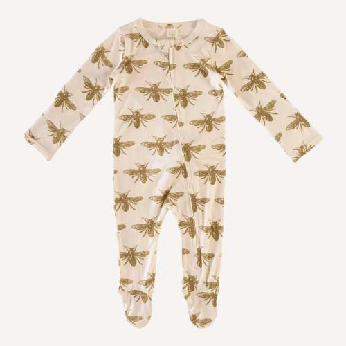long sleeve zipper footie | fennel seed bee | lenzing modal