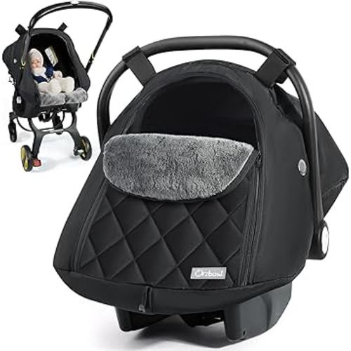 Orzbow Baby Car Seat Cover Winter - Waterproof Carseat Cover for Doona Car Seats and Strollers, Breathable Infant Carseat Canopy with Zipper Access, Rain and Wind Proof, Winter Baby Essentials, Black