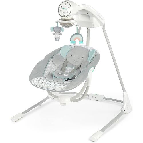 Ingenuity InLighten 5-Speed Baby Swing - Swivel Infant Seat, 5 Point Safety Harness, Nature Sounds, Lights - Van Elephant