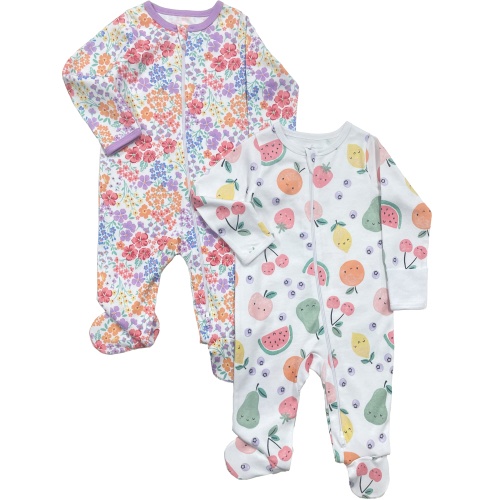 Wonder Nation Baby Gender Neutral Zip Front Footed Sleep N Play Pajamas, 2-Pack, Sizes Preemie-6/9 Months