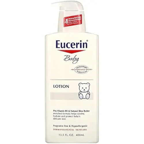 Eucerin Baby Body Lotion, Hypoallergenic and Fragrance Free Baby Lotion with Pro-Vitamin B5 and Shea Butter, 13.5 Fl Oz Bottle
