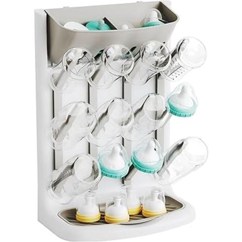 Yieach Larger Vertical Baby Bottle Drying Rack - BPA Free - Space Saving Feeding Bottles Drying Rack Holder for Countertop,Baby Bottle Holder Storage Station for Pacifiers,Pump Accessories Stand,Grey