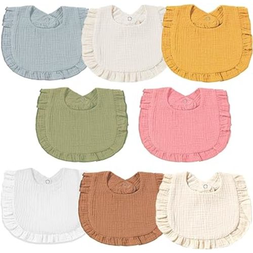 Muslin Baby Bibs for Baby Girls, Muslin Bibs Drool Bandana Bibs 100% Cotton soft 8 Solid Colors Set Bibs