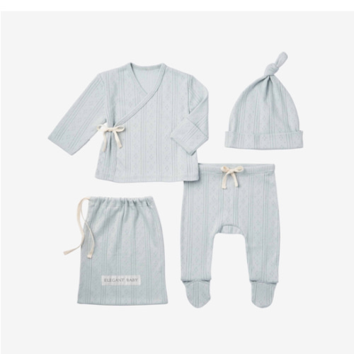 Pale Blue Organic Cotton Pointelle Layette 3 Pc Gift Set