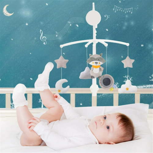 Tutunaumb 360° Rotatable Musical Cradle Baby Crib Mobile with Night Light, White