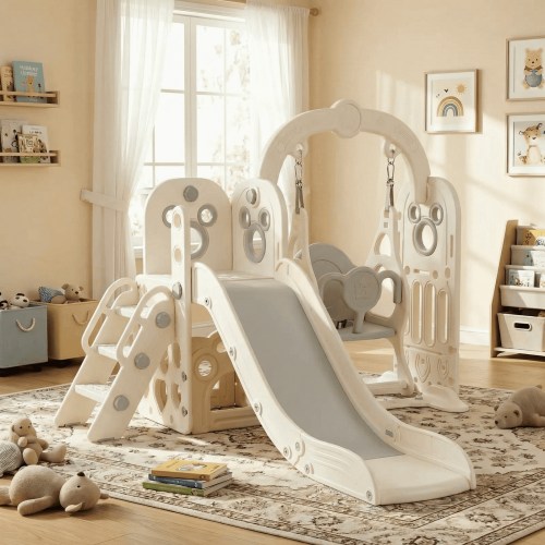 Pirecart 5 in 1 Playset - Toddler Slide, Swing Set, Basketball Hoop for Indoor/Outdoor Use