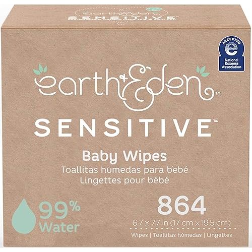 Earth & Eden Sensitive Baby Wipes | Unscented & Hypoallergenic | 12 Soft-Packs | 864 Total Wipes