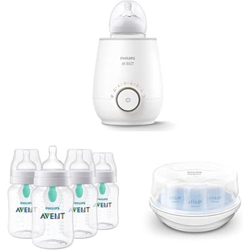 Philips AVENT Fast Baby Bottle Warmer (SCF358/00) and Anti-Colic Baby Bottles (SCY703/04) Bundle