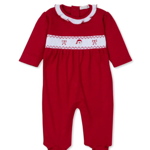 CLB Holiday Medley 24 Red Hand Smocked Santa Footie
