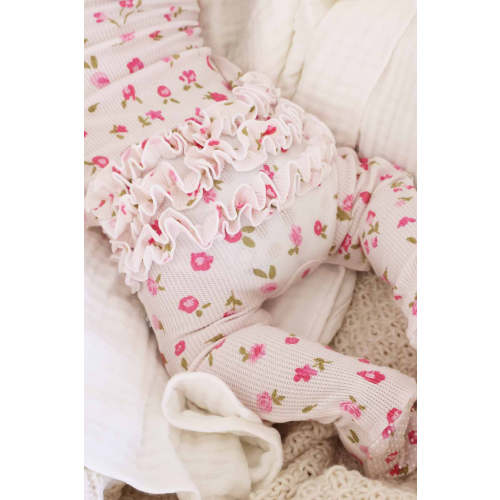 Penny's Posies Bamboo Waffle Ruffle Zipper Footie - 3-6mo