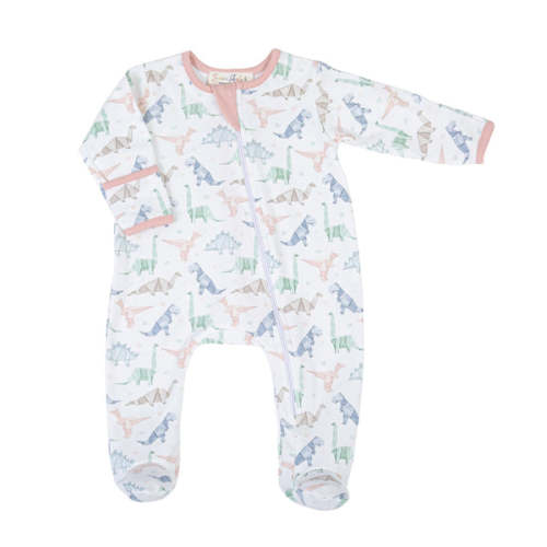 Size 3M: Pink Origami Dinos Zip Footie by Luna and Arlo