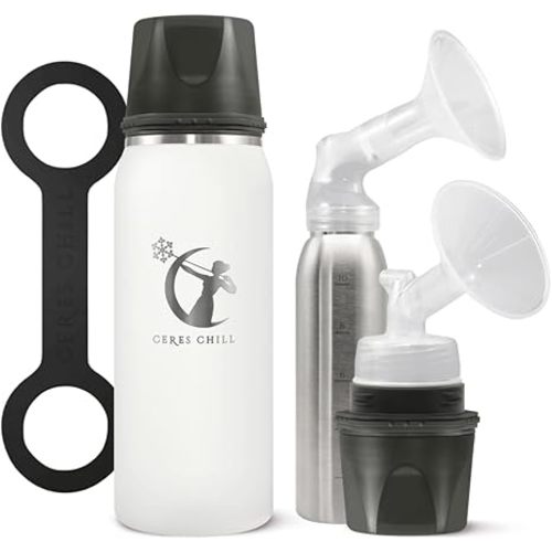 Breastmilk Chiller Reusable Storage Container by CERES CHILL | Keeps Milk Safe for up to 20 Hours | Connects w/Major Pumps (1 Chiller, Bright White)