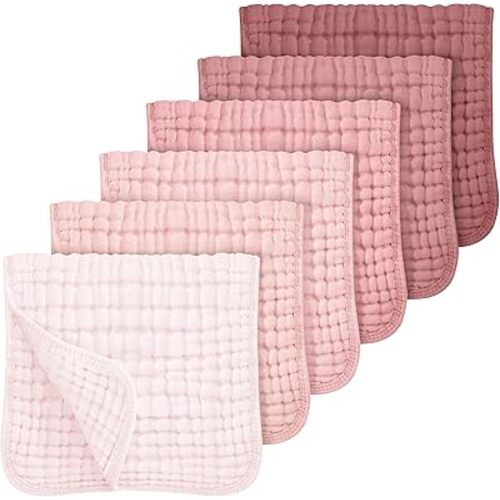 Looxii Muslin Burp Cloths 100% Cotton Muslin Cloths Large 20''x10'' Extra Soft and Absorbent 6 Pack Baby Burping Cloth for Boys and Girls Gradient Pink