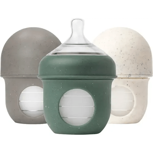 Boon Nursh Bottles - Silicone Baby Bottles Help Ease Colic Symptoms - Formula and Breast Milk Only Touch Platinum Food-Safe Silicone - Slow Flow - Speckle Green - 4 Ounce