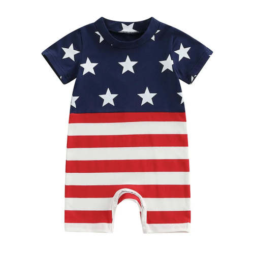 Baby Boys 4th of July Jumpsuit Short Sleeve Crew Neck Stars Stripes Pr – August + Willow