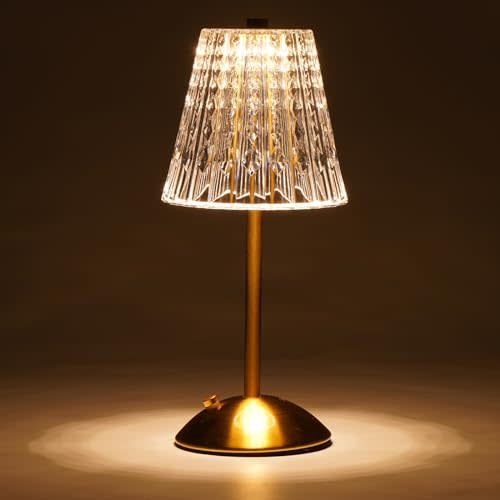 Nusogon Cordless Lamp,Touch Dimmable Crystal Lamp 3 Colors,Portable LED Gold Lamp,Rechargeable Small Lamp,Battery Operated Lamp Vintage Lamp for Bedroom Living Room Restaurant Outdoor Indoor(Gold)