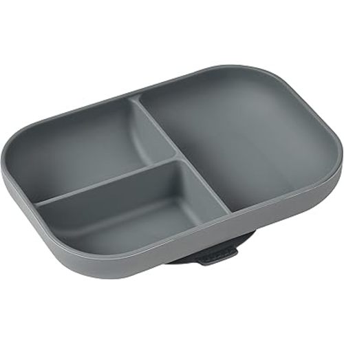 BEABA Silicone Suction Plates for Baby, Made with High Grade Food Safe Silicone, Toddler Dishes, Soft Unbreakable Baby Plates with Suction Bottom, Charcoal