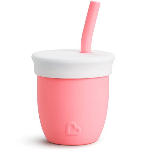 Munchkin C’est Silicone! Open Training Cup with Straw for Babies and Toddlers 6 Months+, 4 Ounce, 1 Pack, Coral