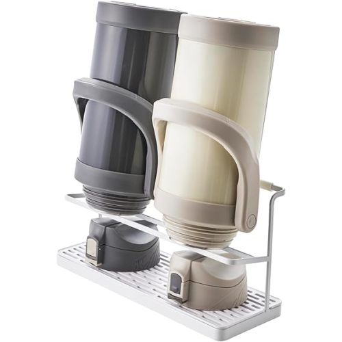 Yamazaki Home Tower Countertop Two Tier Bottle Drying Rack, Wide Jug Storage Stand with Drainage Tray for Kitchen Counter for Glass Metal Or Plastic Bottles - Steel