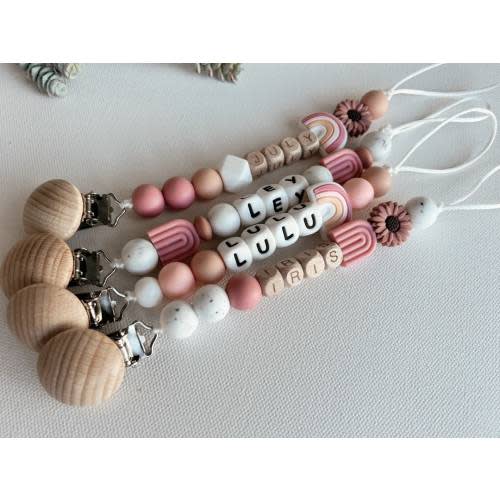 Best Seller!! Pacifier Clip | Custom Baby Name| Personalized Baby Gift | Baby Shower | Newborn Gift | Rainbow Baby | Daisy | Mauve