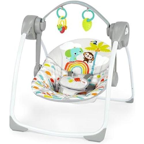 Bright Starts Playful Paradise Portable Compact Automatic Baby Swing with Music, Unisex, Newborn +
