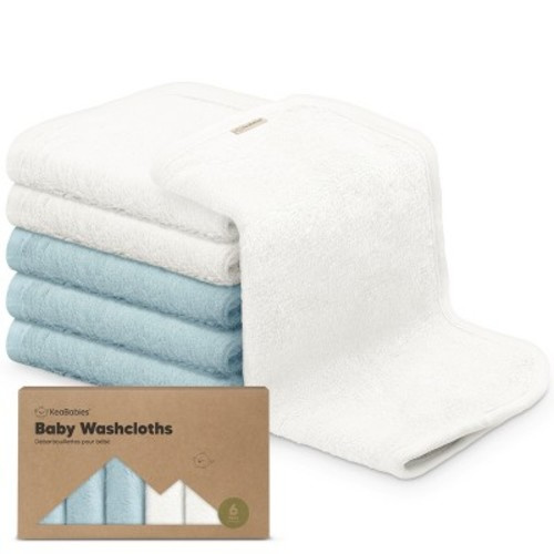 6pk Deluxe Baby Washcloths, Soft Baby Wash Cloth, Baby Bath Towel, Face Cloths, Color: White/sky