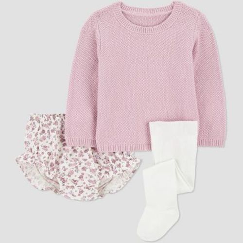 Carter's Just One You® Baby Girls' 3pc Floral Sweater & Bloomer with Tights Set - Pink