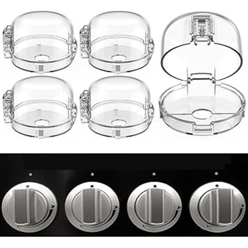 Stove Knob Safety Covers, for Knob Diameter Less Than 2.4", Press Gas Stove Knob Locks, Unlock with Two-Finger, Oven Knob Covers for Child Safety, Clear, Pack of 5